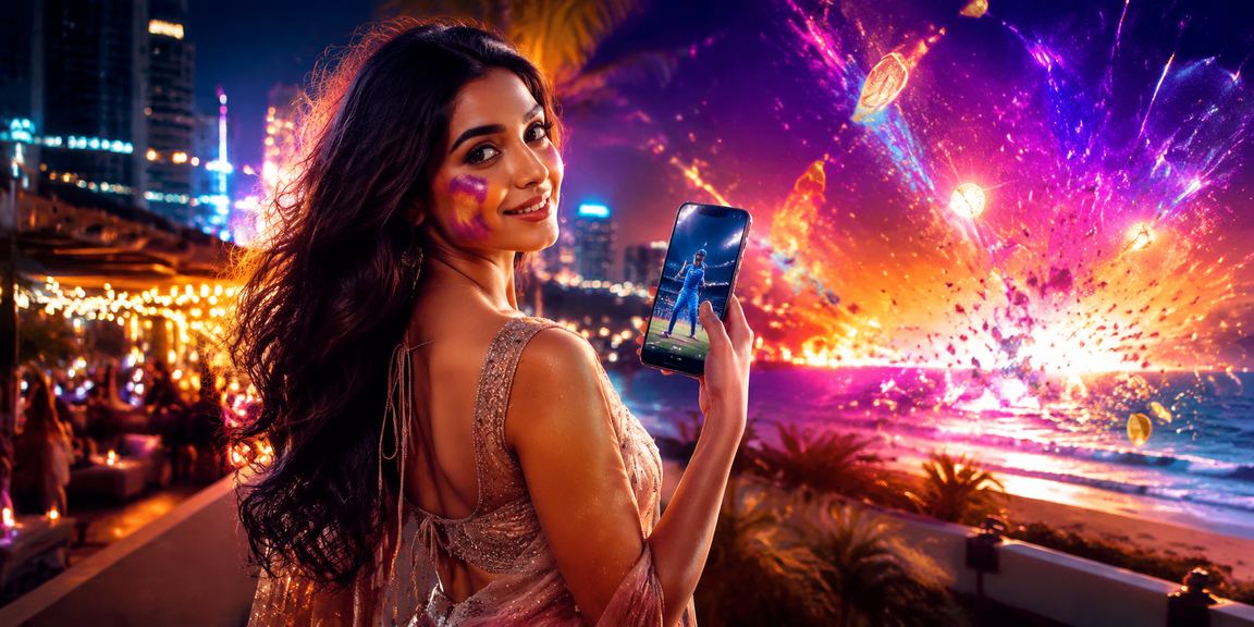 Holi festival celebrations intertwined with cricket betting promotions at Delhi Connaught Place