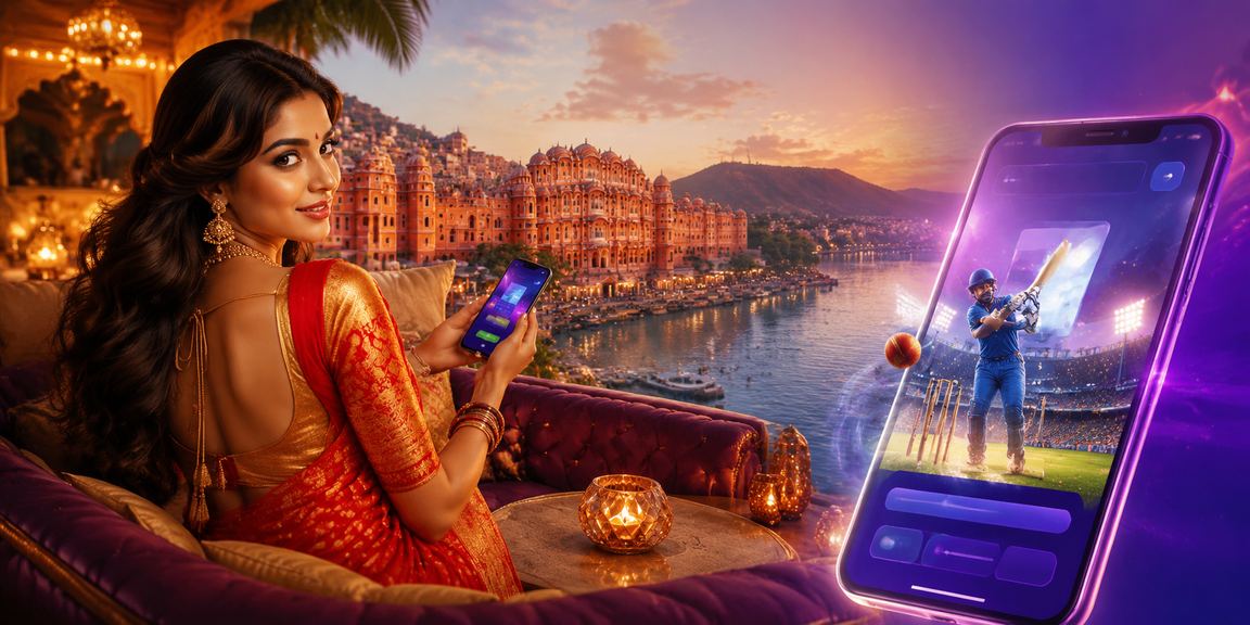 Jaipur cricket betting scene with woman in traditional saree